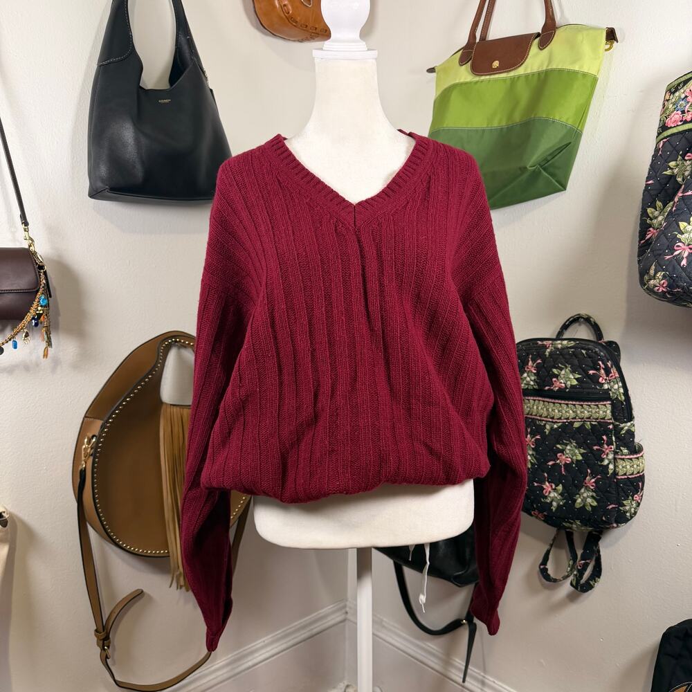 Brooks Brothers Vintage Lambswool V Neck Sweater Burgundy Circa 90s M